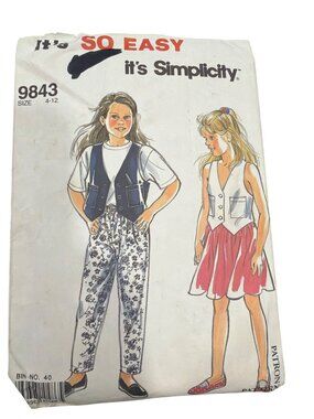 Simplicity 9843 Girls Vest Skirt & Pants Sewing Pattern Sizes 4-12
